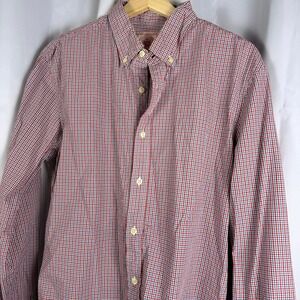 J. Press Mens Red Blue Gingham Cotton Button Down Shirt Large Ivy Preppy